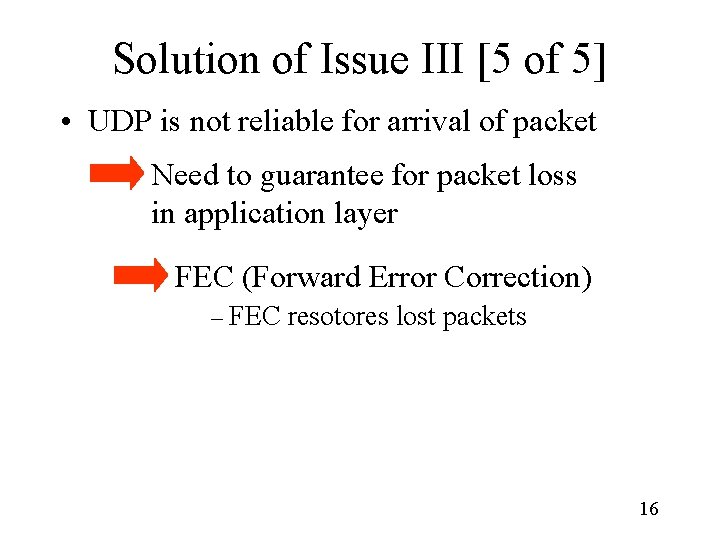 Solution of Issue III [5 of 5] • UDP is not reliable for arrival