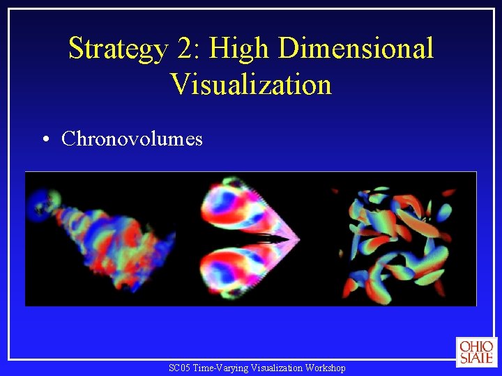 Strategy 2: High Dimensional Visualization • Chronovolumes SC 05 Time-Varying Visualization Workshop 