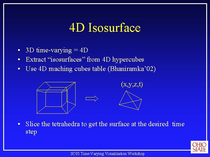 4 D Isosurface • 3 D time-varying = 4 D • Extract “isosurfaces” from