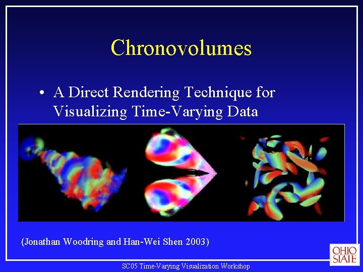 Chronovolumes • A Direct Rendering Technique for Visualizing Time-Varying Data (Jonathan Woodring and Han-Wei