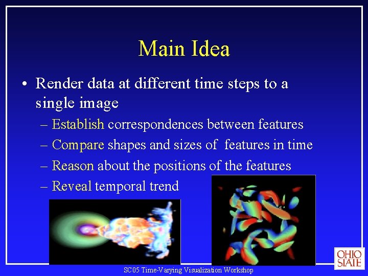 Main Idea • Render data at different time steps to a single image –