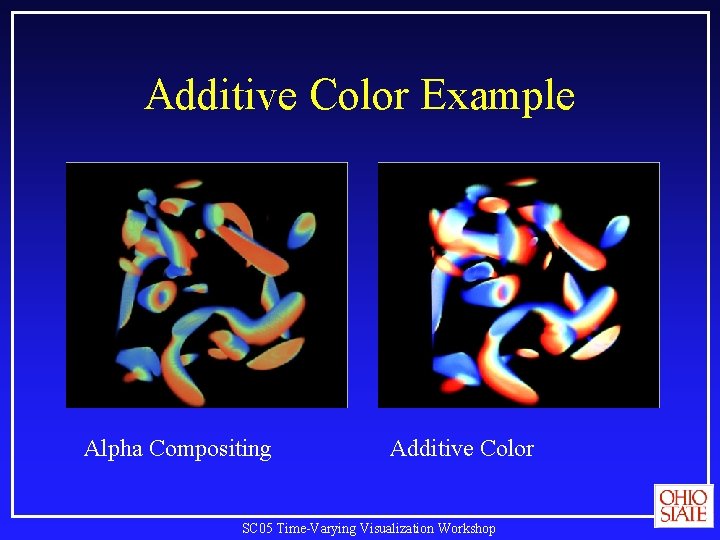 Additive Color Example Alpha Compositing Additive Color SC 05 Time-Varying Visualization Workshop Additive Color Example Alpha Compositing Additive Color SC 05 Time-Varying Visualization Workshop