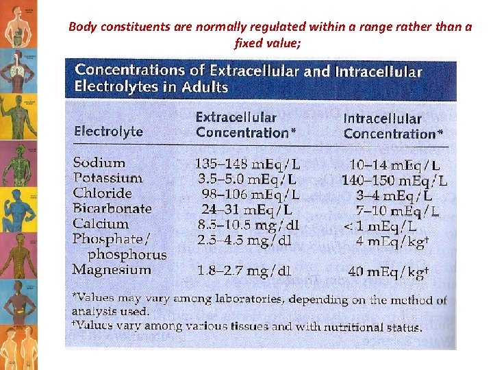 Body constituents are normally regulated within a range rather than a fixed value; 