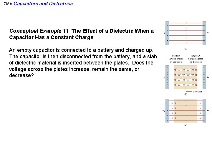 19. 5 Capacitors and Dielectrics Conceptual Example 11 The Effect of a Dielectric When 19. 5 Capacitors and Dielectrics Conceptual Example 11 The Effect of a Dielectric When