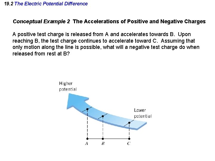 19. 2 The Electric Potential Difference Conceptual Example 2 The Accelerations of Positive and 19. 2 The Electric Potential Difference Conceptual Example 2 The Accelerations of Positive and