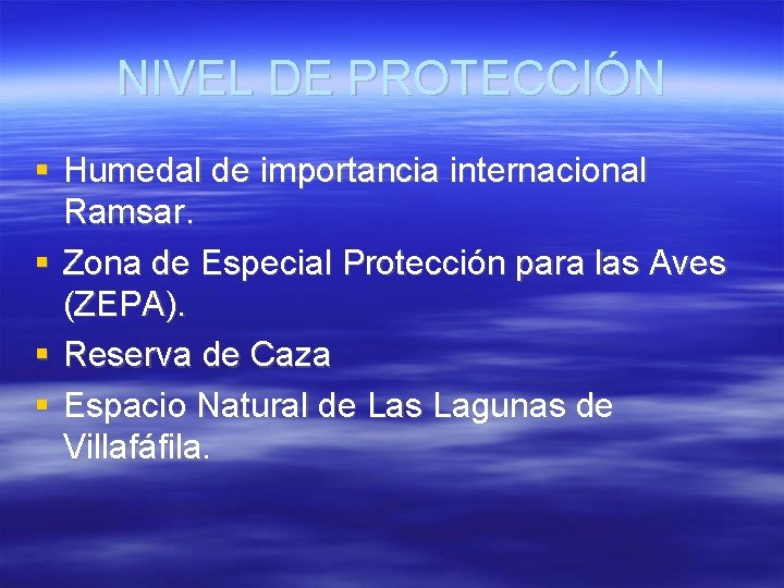 NIVEL DE PROTECCIÓN Humedal de importancia internacional Ramsar. Zona de Especial Protección para las