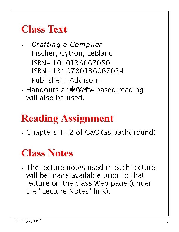 Class Text • • Cr af t i n g a Co m pi