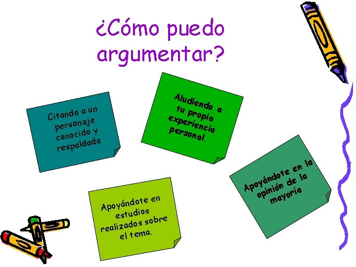 ¿Cómo puedo argumentar? a un o d n a Cit aje person y do