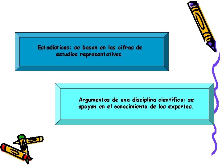 Estadísticos: se basan en las cifras de estudios representativos. Argumentos de una disciplina científica: