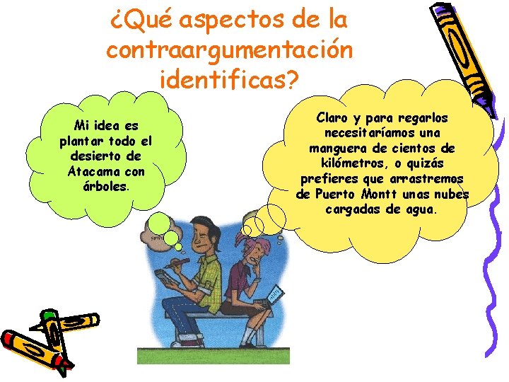 ¿Qué aspectos de la contraargumentación identificas? Mi idea es plantar todo el desierto de