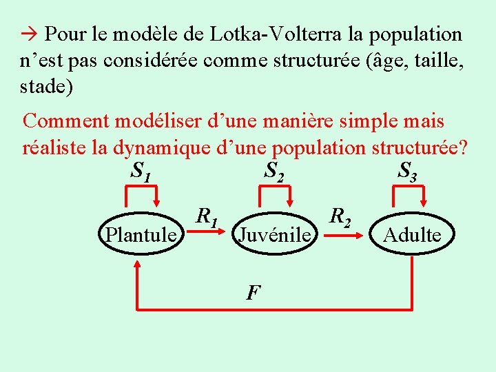  Pour le modèle de Lotka-Volterra la population n’est pas considérée comme structurée (âge,