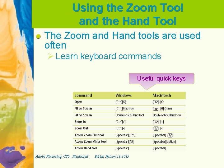 Using the Zoom Tool and the Hand Tool The Zoom and Hand tools are