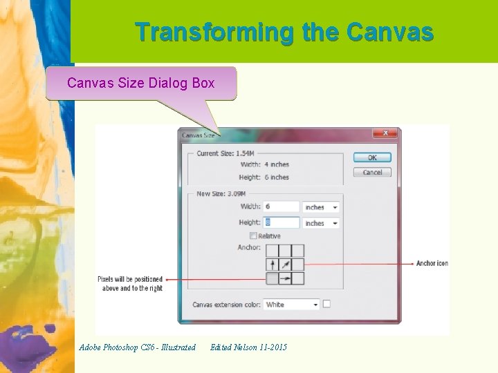 Transforming the Canvas Size Dialog Box Adobe Photoshop CS 6 - Illustrated Edited Nelson