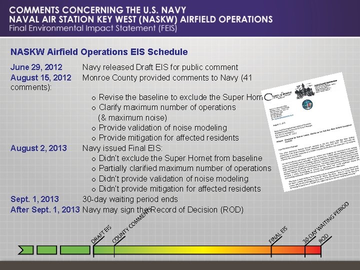 NASKW Airfield Operations EIS Schedule June 29, 2012 August 15, 2012 comments): Navy released