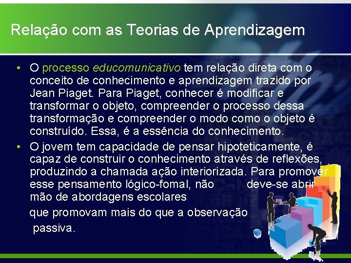 Relação com as Teorias de Aprendizagem • O processo educomunicativo tem relação direta com