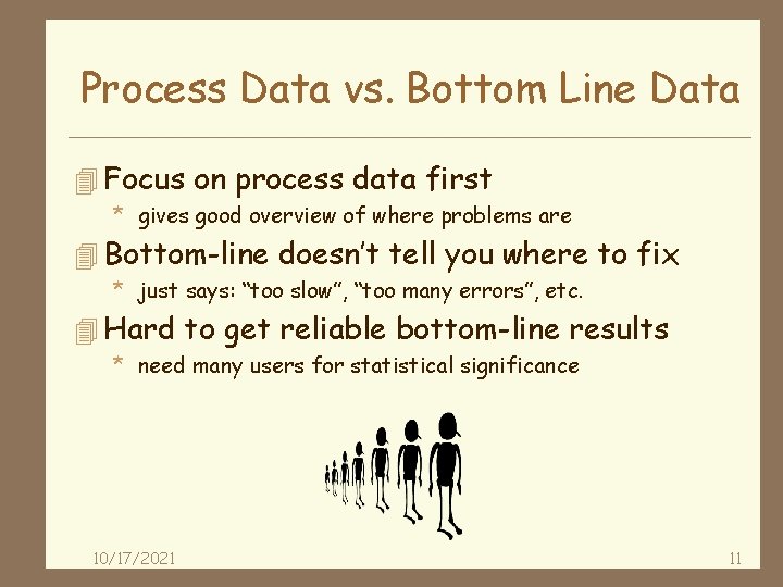Process Data vs. Bottom Line Data 4 Focus on process data first * gives