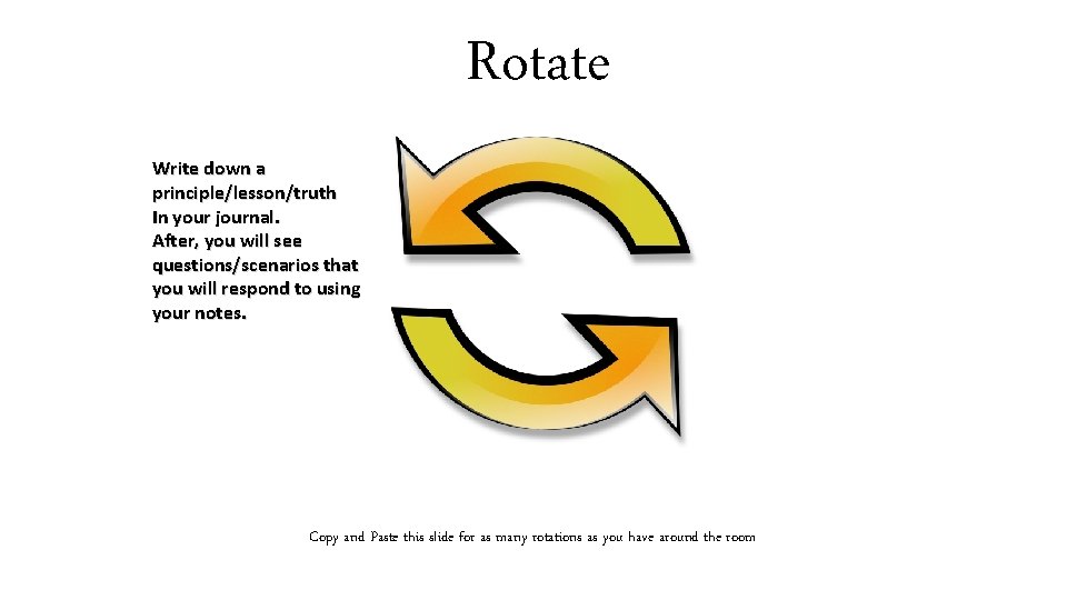 Rotate Write down a principle/lesson/truth In your journal. After, you will see questions/scenarios that