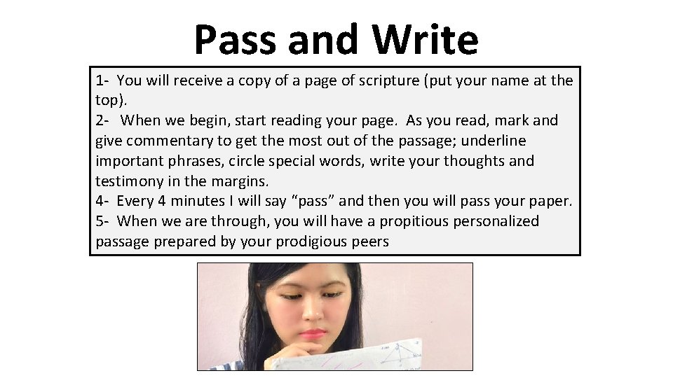 Pass and Write 1 - You will receive a copy of a page of