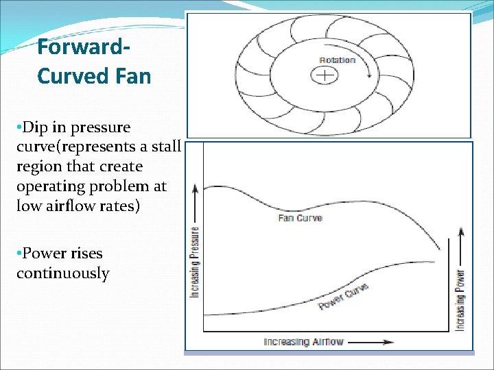 Forward. Curved Fan • Dip in pressure curve(represents a stall region that create operating