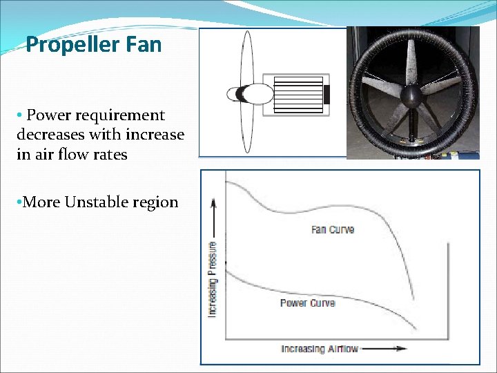 Propeller Fan • Power requirement decreases with increase in air flow rates • More