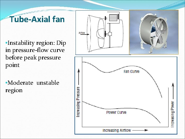 Tube-Axial fan • Instability region: Dip in pressure-flow curve before peak pressure point •