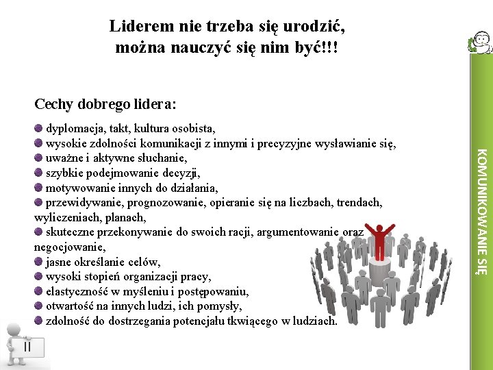 Liderem nie trzeba się urodzić, można nauczyć się nim być!!! Cechy dobrego lidera: II