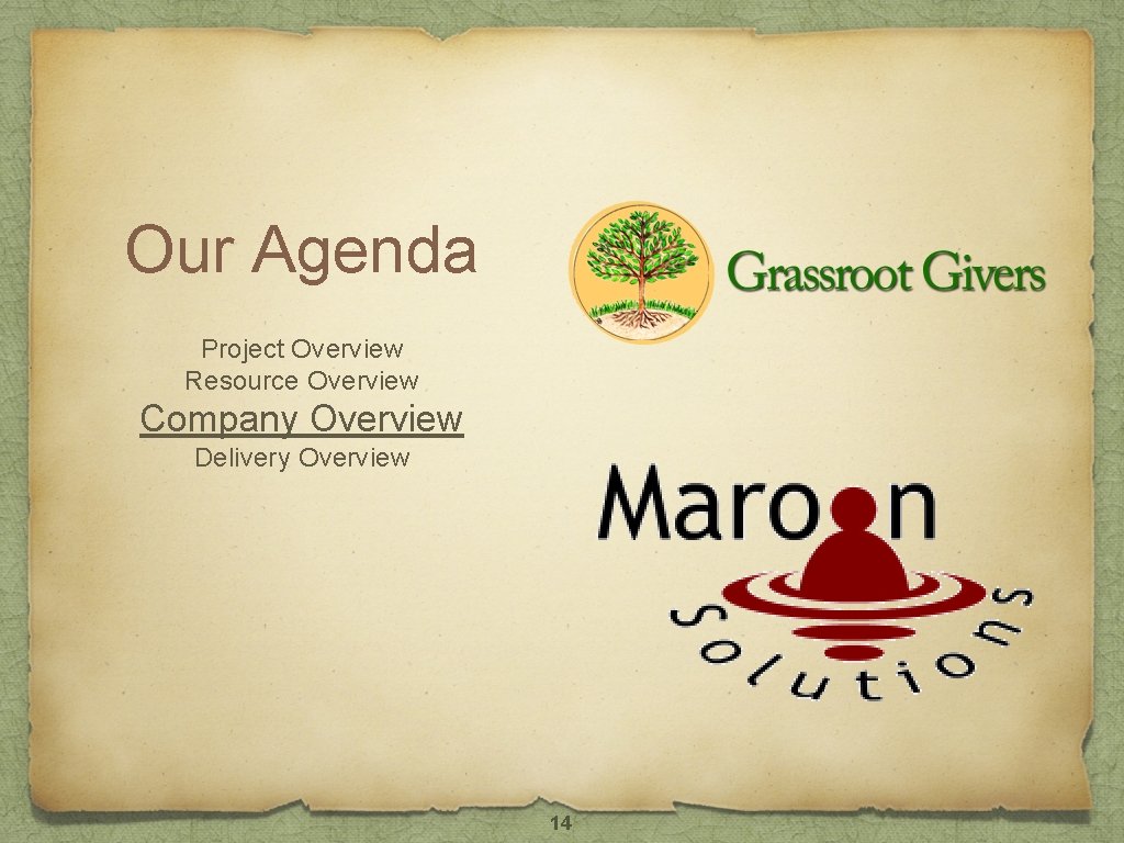 Our Agenda Project Overview Resource Overview Company Overview Delivery Overview 14 Our Agenda Project Overview Resource Overview Company Overview Delivery Overview 14