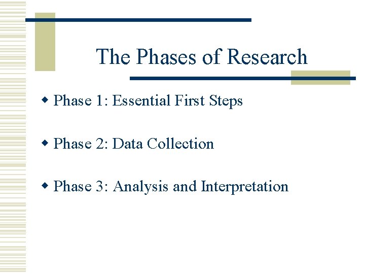 The Phases of Research w Phase 1: Essential First Steps w Phase 2: Data