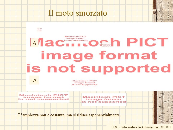 Il moto smorzato A -A L’ampiezza non è costante, ma si riduce esponenzialmente. G.