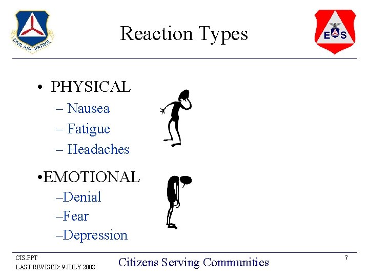 Reaction Types • PHYSICAL – Nausea – Fatigue – Headaches • EMOTIONAL –Denial –Fear