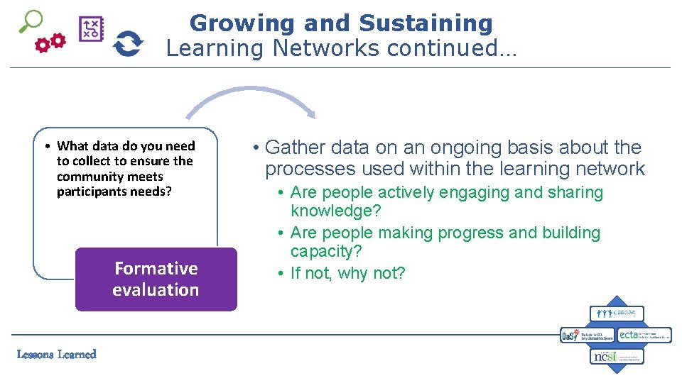 Growing and Sustaining Learning Networks continued… • What data do you need to collect