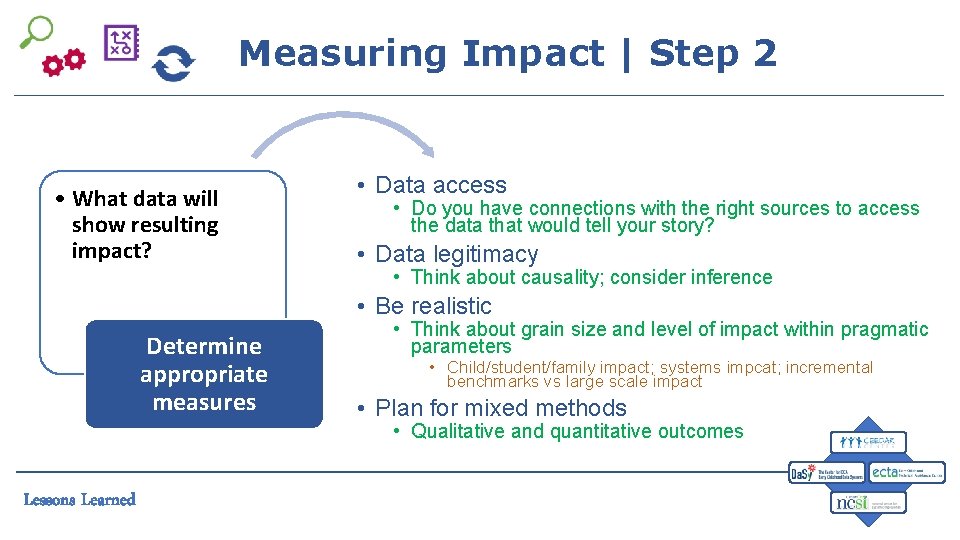 Measuring Impact | Step 2 • What data will show resulting impact? • Data