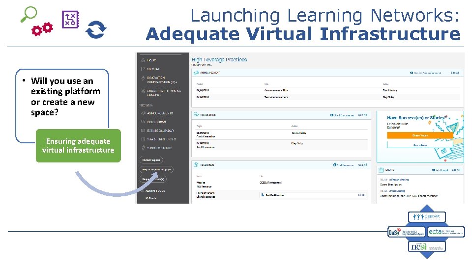 Launching Learning Networks: Adequate Virtual Infrastructure • Will you use an existing platform or