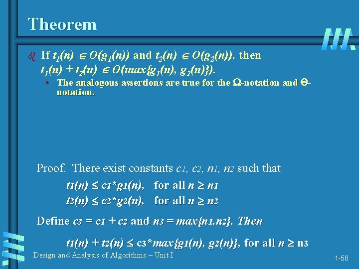 Theorem b If t 1(n) O(g 1(n)) and t 2(n) O(g 2(n)), then t