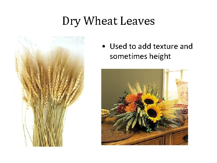 Dry Wheat Leaves • Used to add texture and sometimes height 