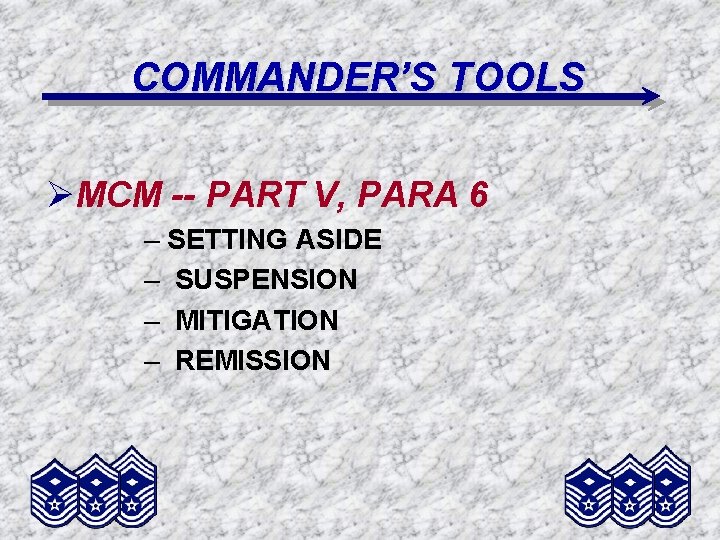 COMMANDER’S TOOLS ØMCM -- PART V, PARA 6 – SETTING ASIDE – SUSPENSION –