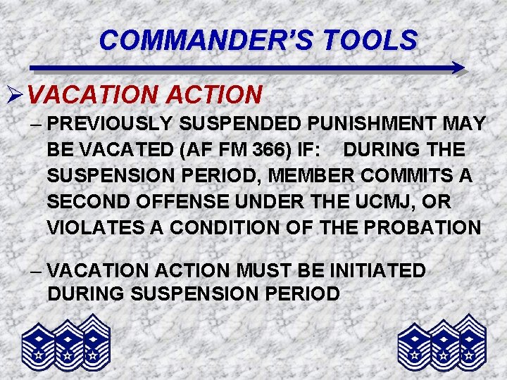 COMMANDER’S TOOLS ØVACATION ACTION – PREVIOUSLY SUSPENDED PUNISHMENT MAY BE VACATED (AF FM 366)