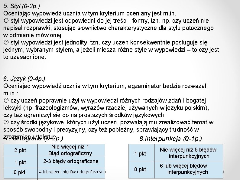 5. Styl (0 -2 p. ) Oceniając wypowiedź ucznia w tym kryterium oceniany jest