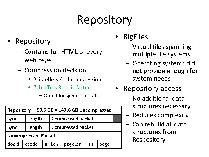 Repository • Big. Files • Repository – Contains full HTML of every web page