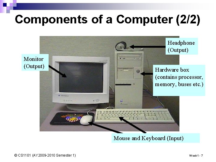 Components of a Computer (2/2) Headphone (Output) Monitor (Output) Hardware box (contains processor, memory,