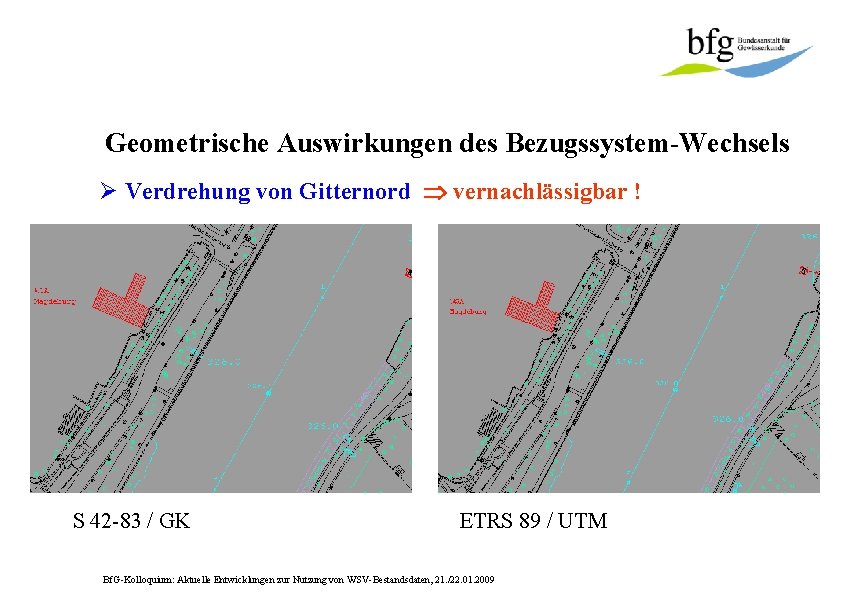 Geometrische Auswirkungen des Bezugssystem-Wechsels Ø Verdrehung von Gitternord vernachlässigbar ! S 42 -83 /