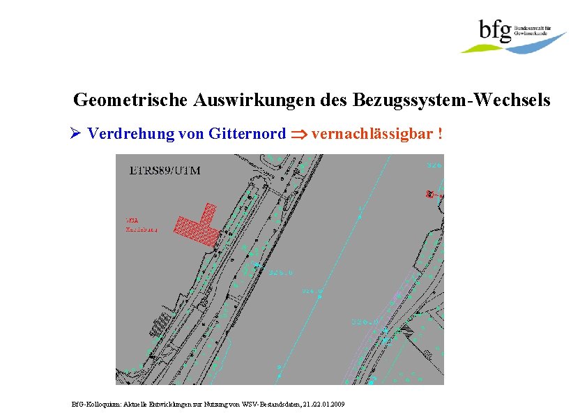 Geometrische Auswirkungen des Bezugssystem-Wechsels Ø Verdrehung von Gitternord vernachlässigbar ! Bf. G-Kolloquium: Aktuelle Entwicklungen