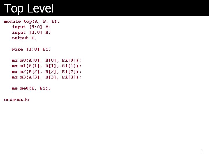 Top Level module top(A, B, E); input [3: 0] A; input [3: 0] B;