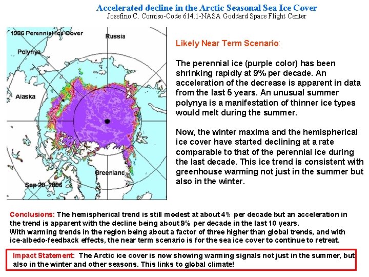Accelerated decline in the Arctic Seasonal Sea Ice Cover Josefino C. Comiso-Code 614. 1