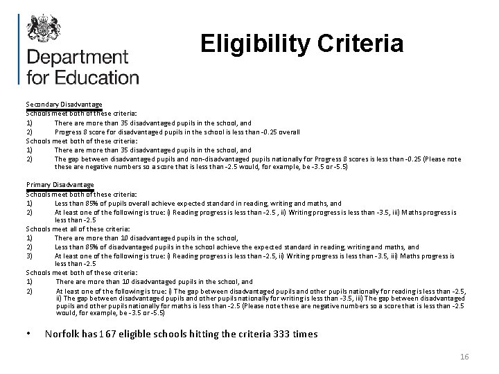 Eligibility Criteria Secondary Disadvantage Schools meet both of these criteria: 1) There are more