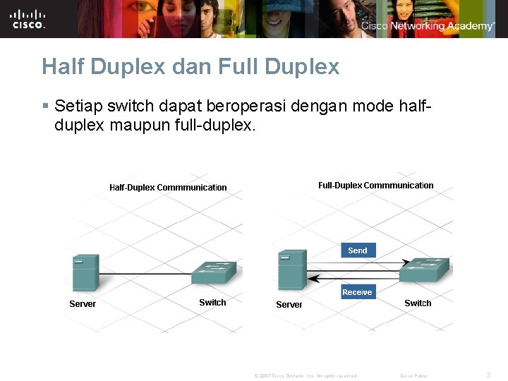Half Duplex dan Full Duplex § Setiap switch dapat beroperasi dengan mode halfduplex maupun Half Duplex dan Full Duplex § Setiap switch dapat beroperasi dengan mode halfduplex maupun