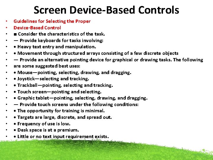 Screen Device-Based Controls • • • • • Guidelines for Selecting the Proper Device-Based