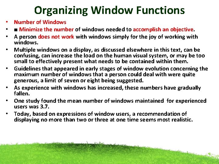 Organizing Window Functions • Number of Windows • ■ Minimize the number of windows
