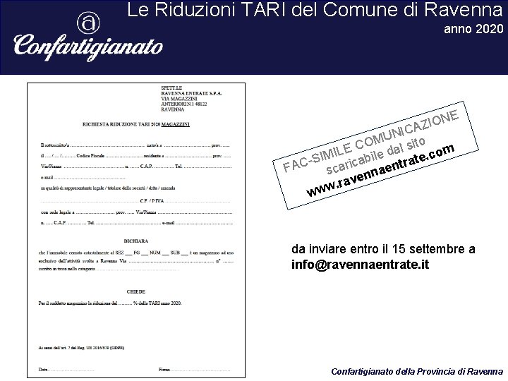 Le Riduzioni TARI del Comune di Ravenna anno 2020 NE O I Z CA