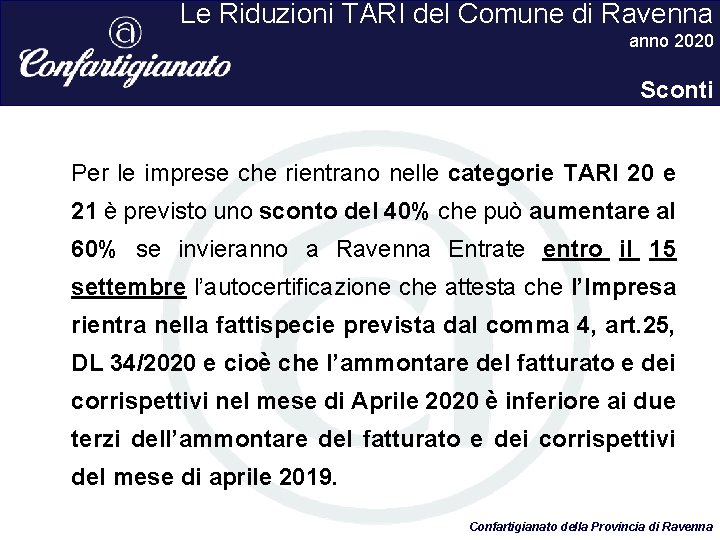 Le Riduzioni TARI del Comune di Ravenna anno 2020 Sconti Per le imprese che